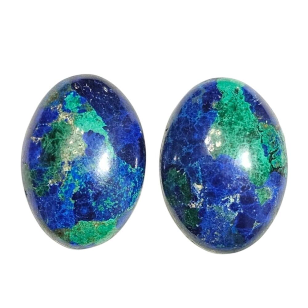 Natural Azurite Malachite Oval Cabochons 46.75 CT Matching Pair Loose Gemstones